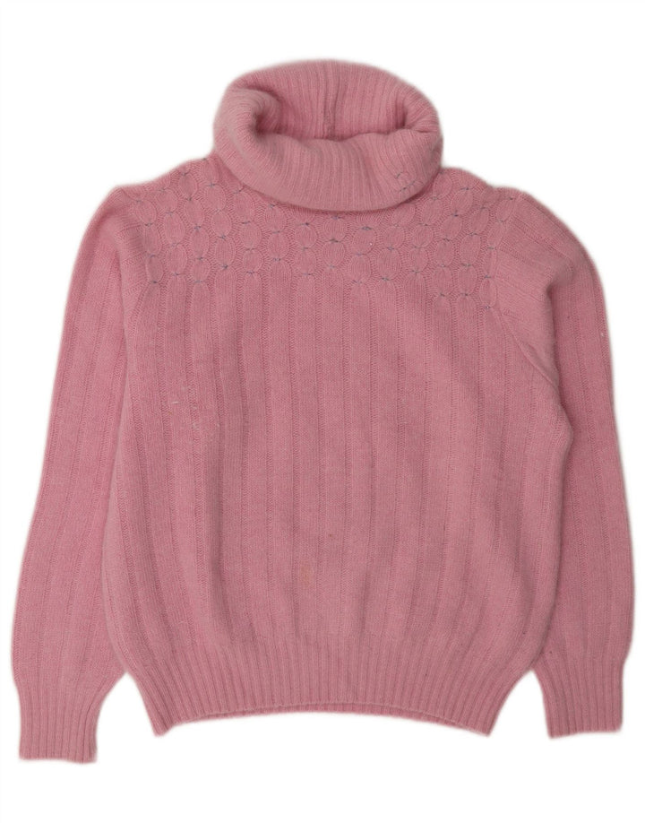 Suéter feminino vintage com gola redonda Reino Unido 14 rosa médio