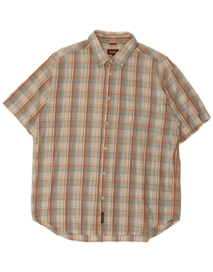 Camisa masculina de manga curta Carrera 2XL algodão xadrez bege