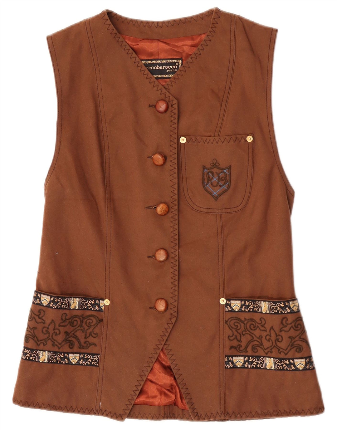 Gilet feminino Roccobarocco IT 40 pequeno algodão paisley marrom