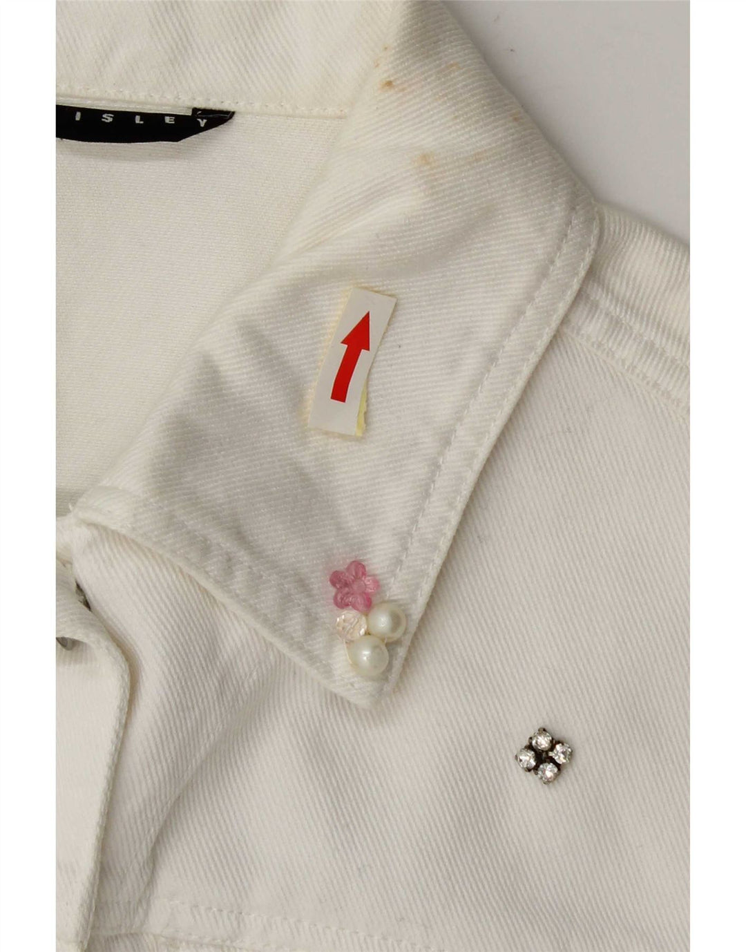 Jaqueta jeans feminina Sisley manga 3/4 UK 4 XS branca