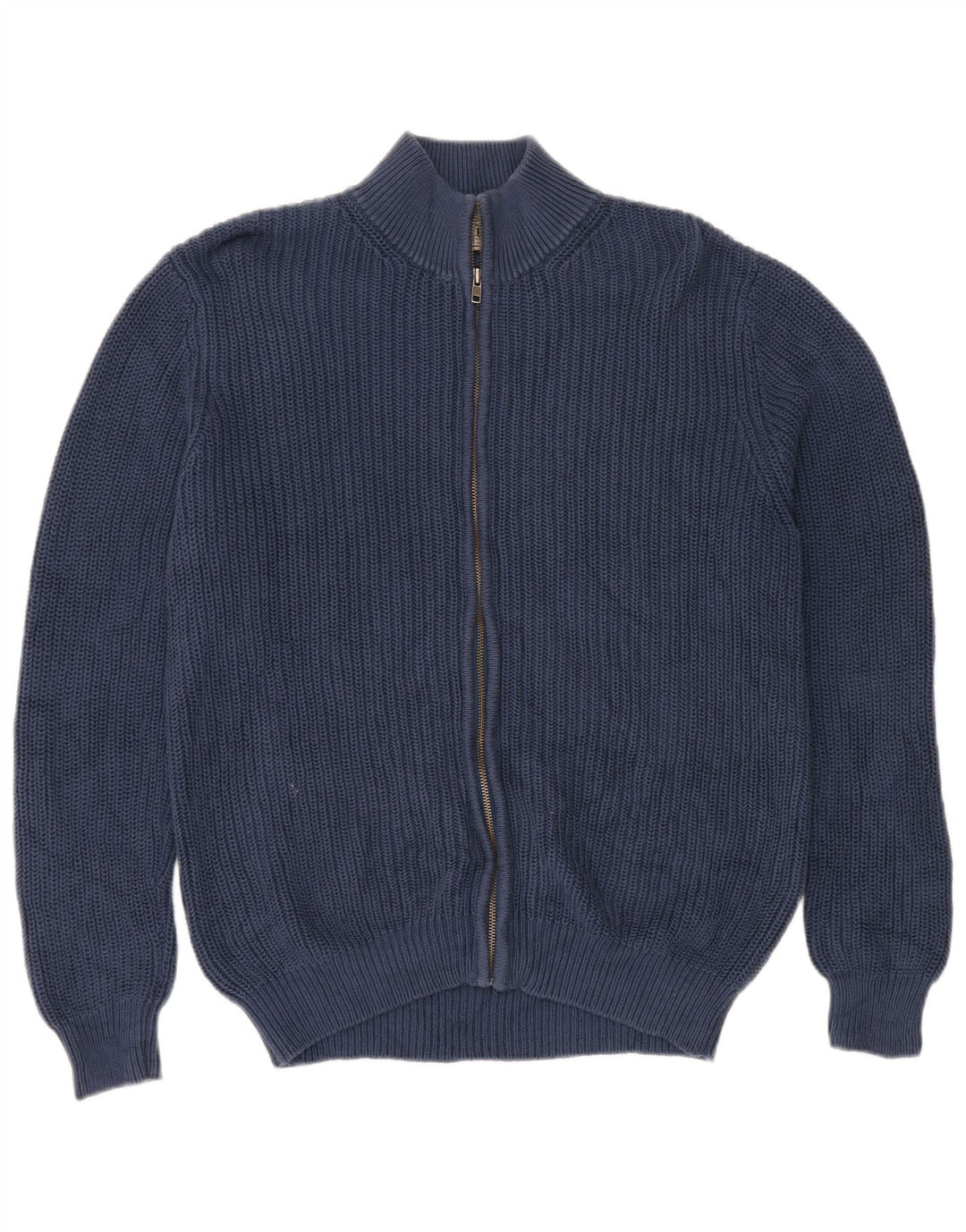 Suéter cardigã masculino com zíper completo L.L.Bean grande algodão azul marinho