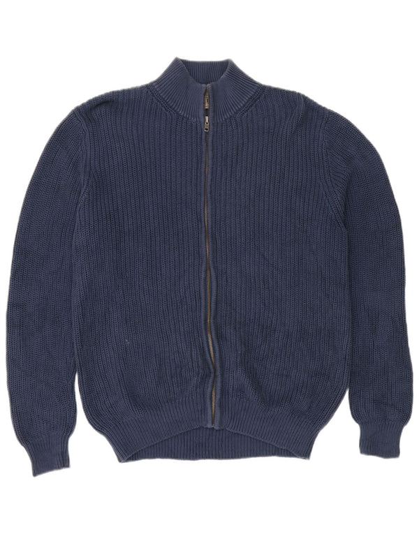 Suéter cardigã masculino com zíper completo L.L.Bean grande algodão azul marinho