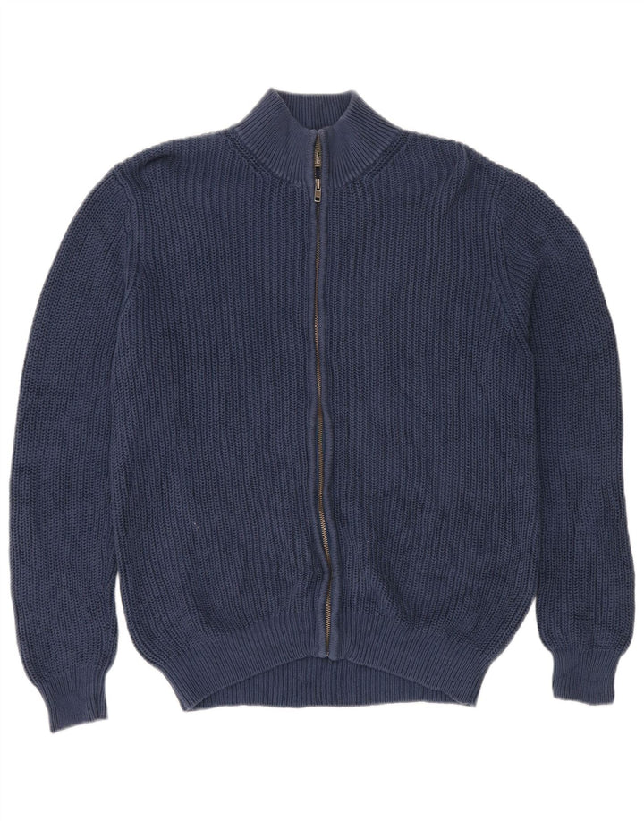 Suéter cardigã masculino com zíper completo L.L.Bean grande algodão azul marinho