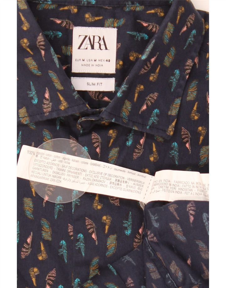 Camisa masculina Zara Abstract Pattern Slim Fit médio azul marinho
