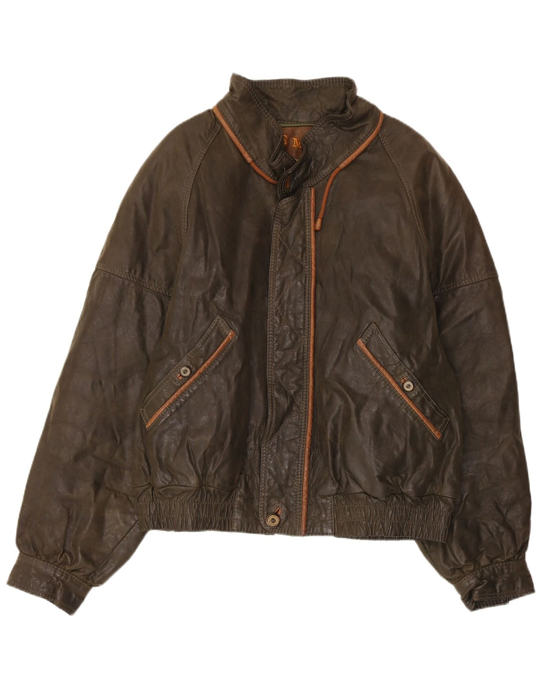 Jaqueta de couro falsa masculina vintage IT 50 poliéster cáqui grande