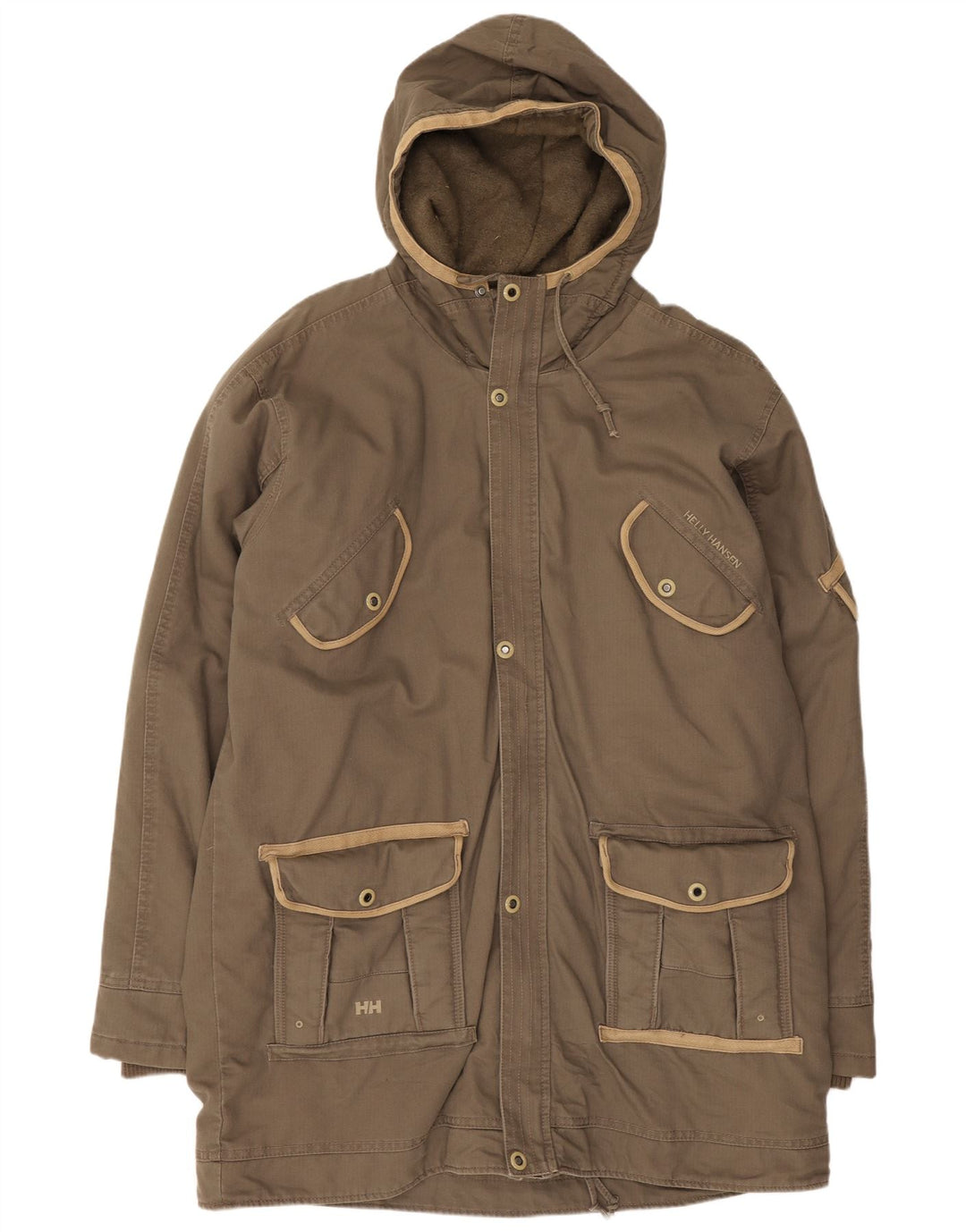 Jaqueta Parka masculina Helly Hansen com capuz Reino Unido 42 XL algodão marrom