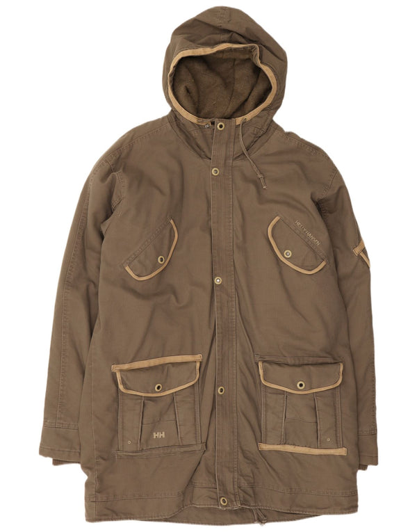 Jaqueta Parka masculina Helly Hansen com capuz Reino Unido 42 XL algodão marrom