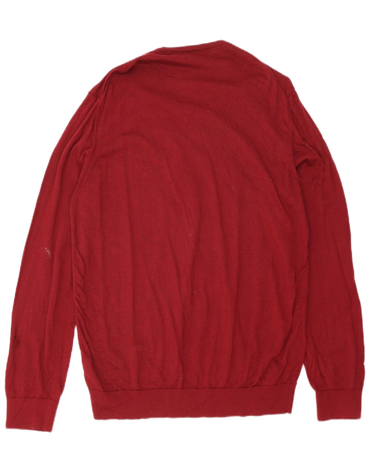 MARKS & SPENCER Suéter masculino com decote em V 2XL lã Merino vermelha