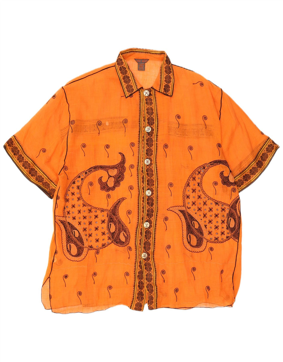 PAUL ROPP Camisa feminina transparente grande Reino Unido 14 Médio Laranja Paisley