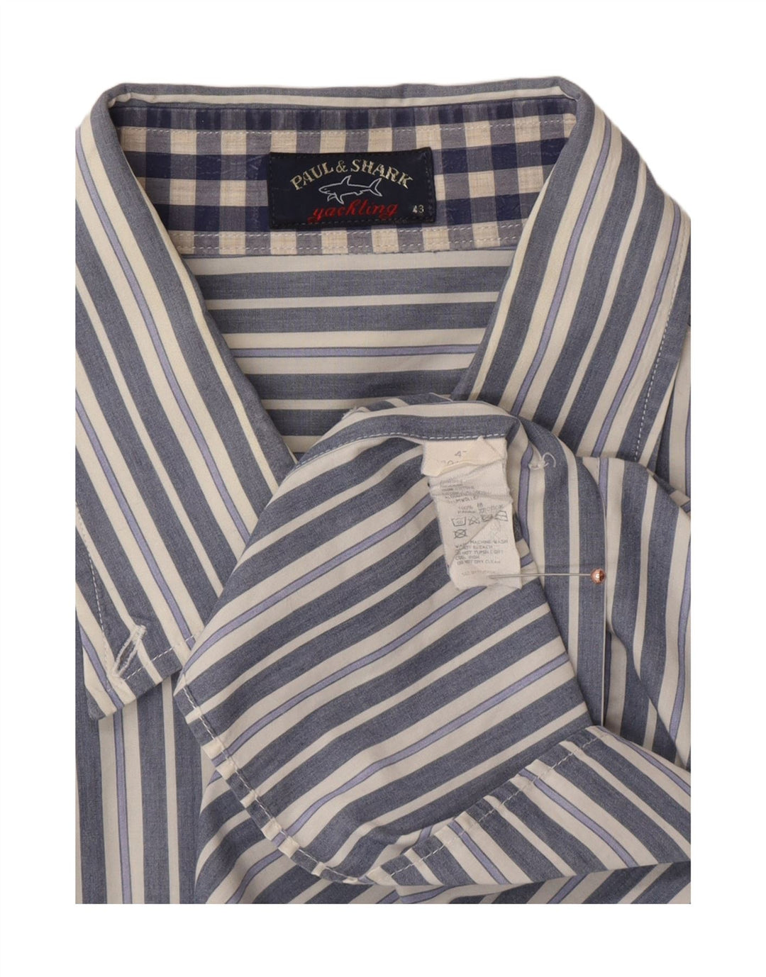 Camisa masculina Paul & Shark tamanho 43 grande algodão listrado azul