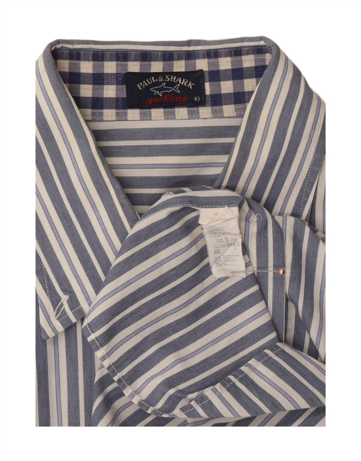 Camisa masculina Paul & Shark tamanho 43 grande algodão listrado azul