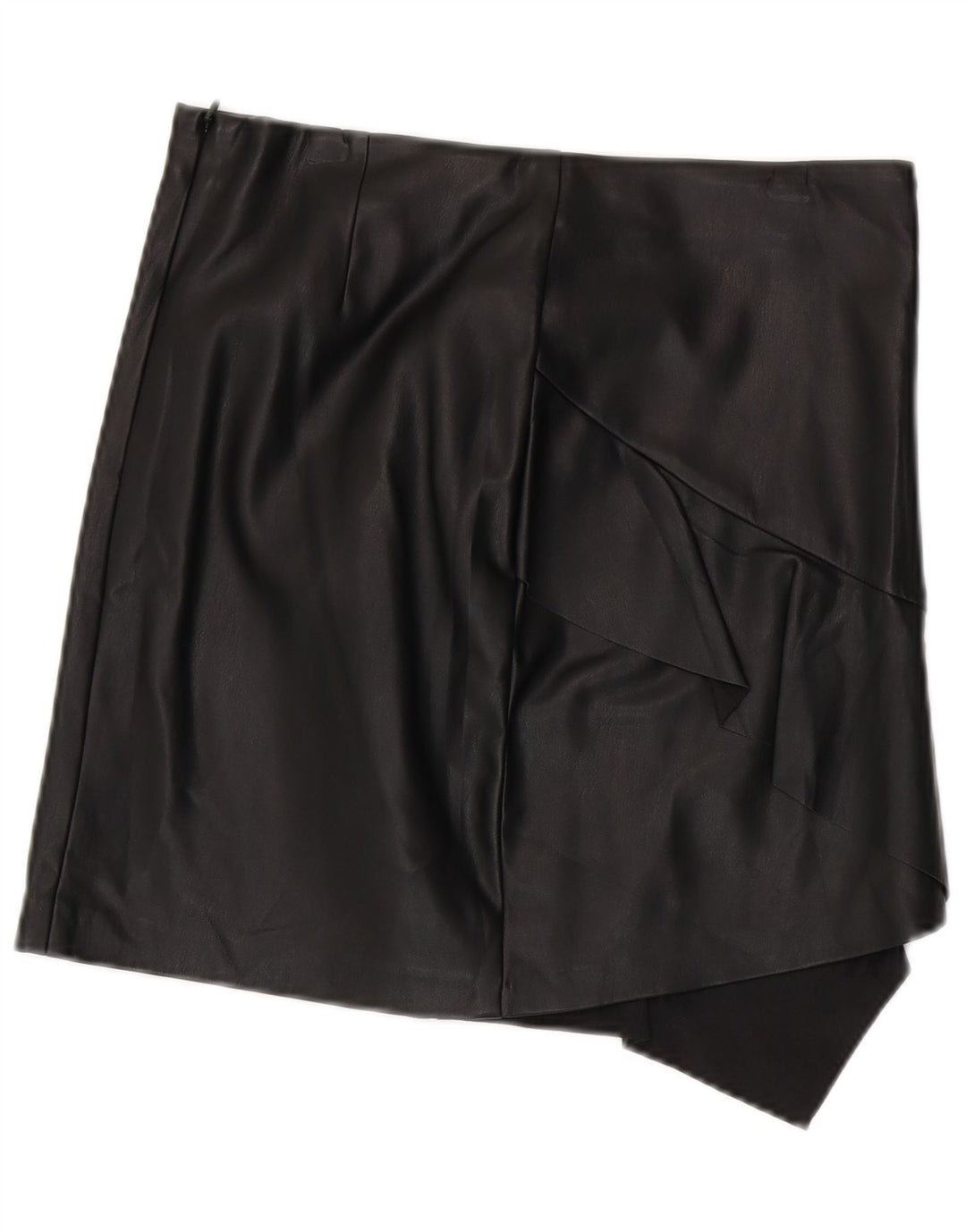 Saia de couro assimétrica feminina Sisley UK 12 médio W30 poliéster preto
