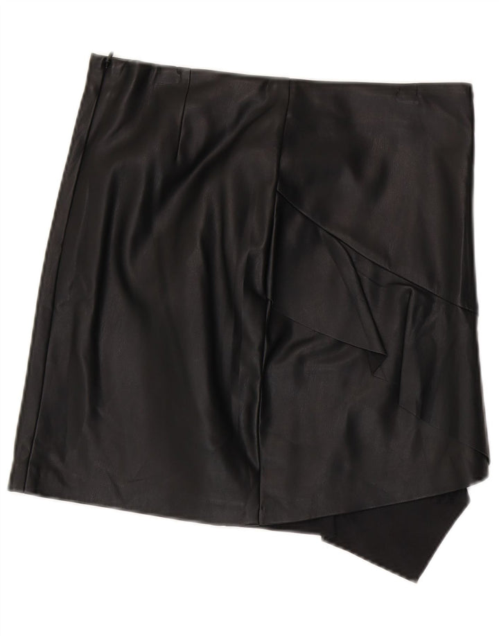 Saia de couro assimétrica feminina Sisley UK 12 médio W30 poliéster preto
