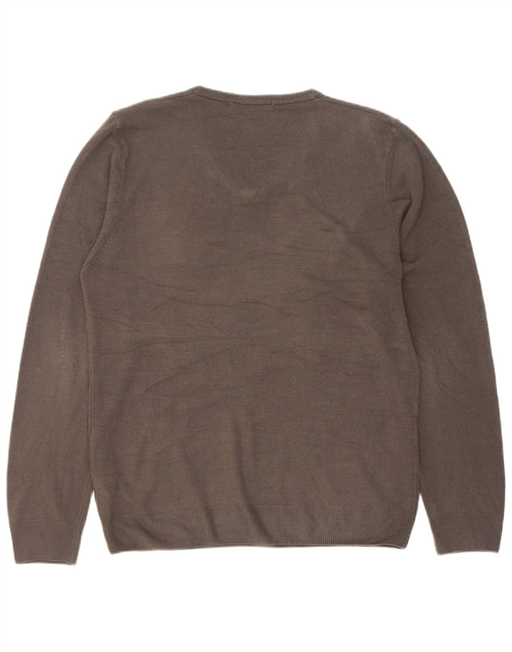 Suéter masculino Marks & Spencer com decote em V cinza médio acrílico