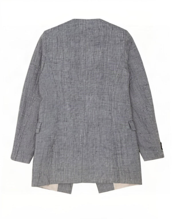 Zara Womens Longline Open Blazer Jacket UK 12 Medium Blue Linen