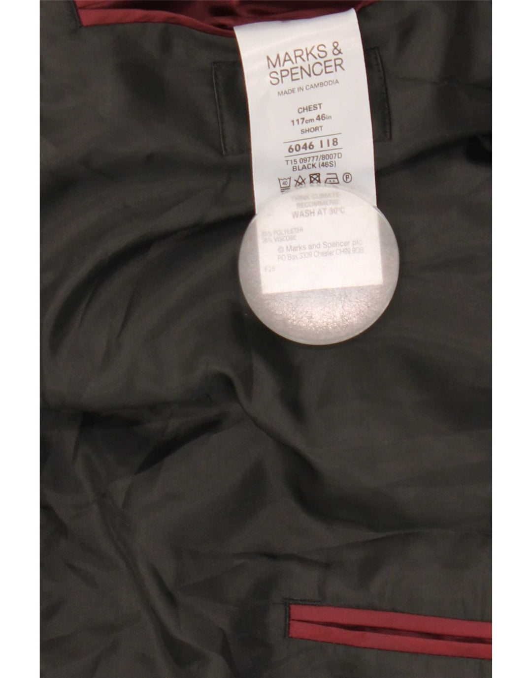 Jaqueta blazer masculina de 2 botões Marks & Spencer Reino Unido 46 XL preto colorblock