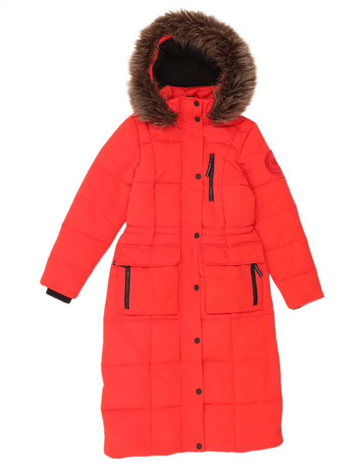 Casaco acolchoado com capuz feminino Superdry UK 8 pequeno poliéster vermelho
