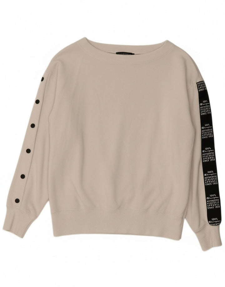 CHAMPION Suéter gráfico feminino Jumper UK 14 Medium White Colourblock