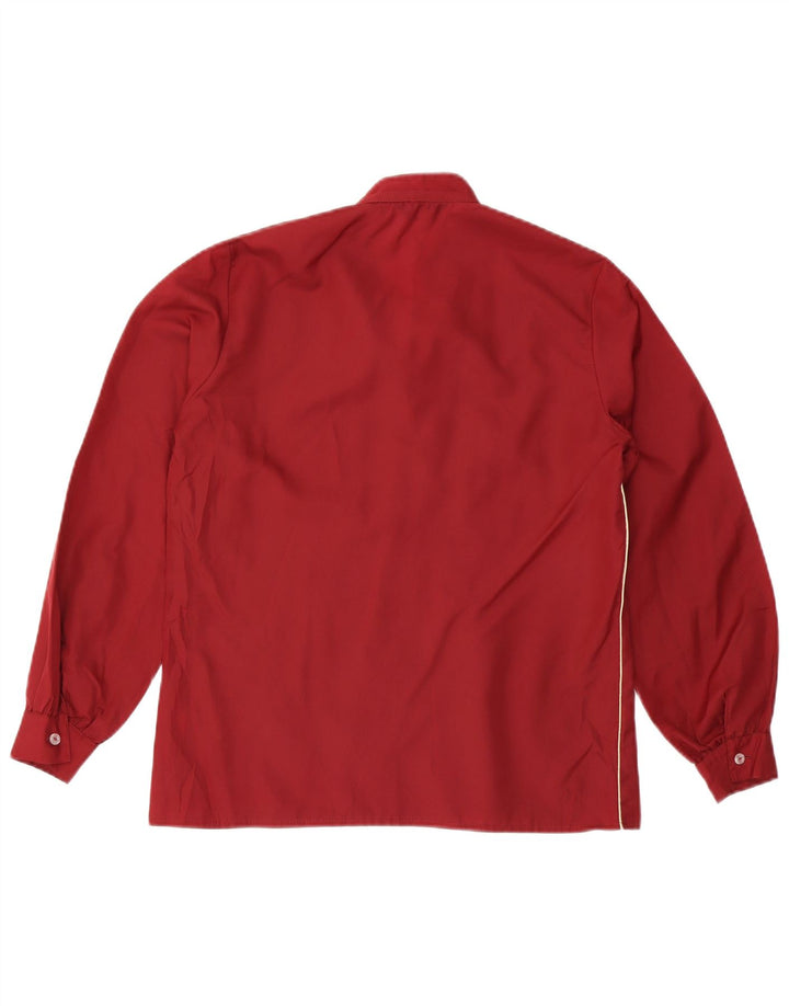 Blusa feminina vintage de manga comprida Top UK 16 grande poliéster Borgonha