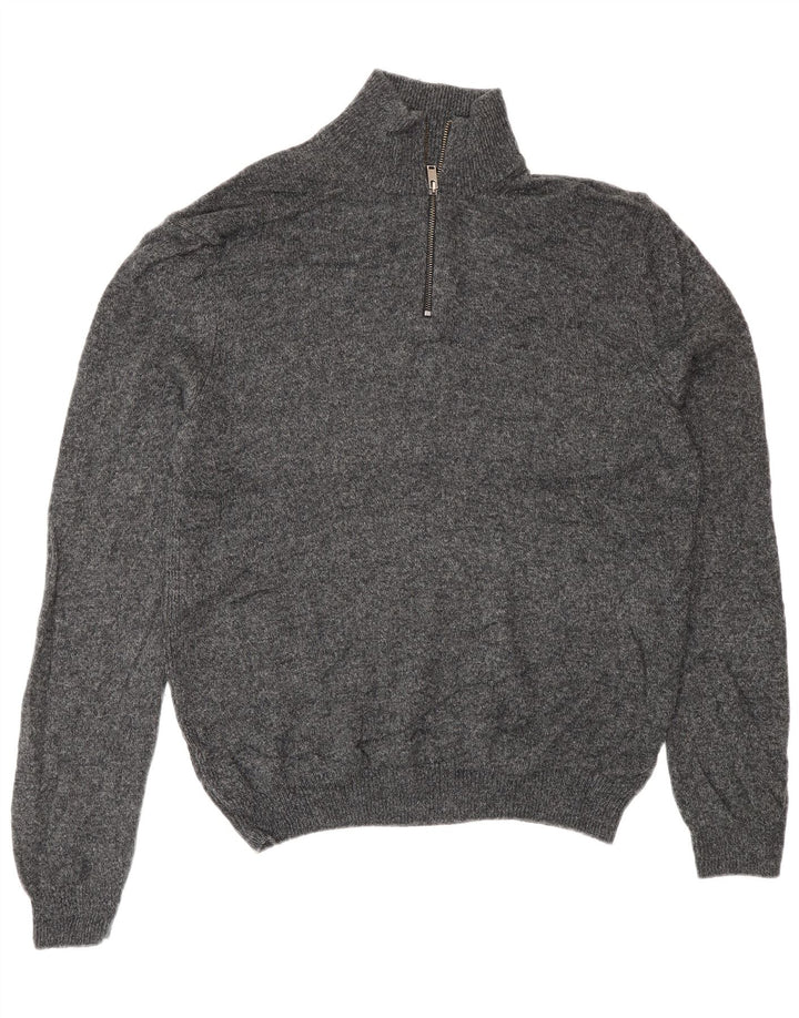 Suéter masculino Marks & Spencer com zíper e gola grande de lã cinza