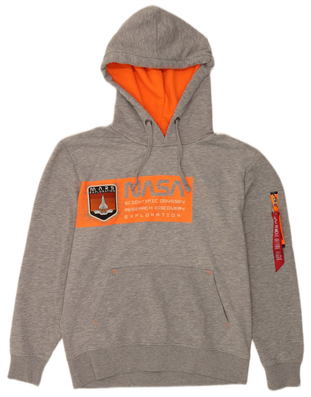 Alpha Industries Suéter gráfico masculino com capuz e algodão manchado cinza médio