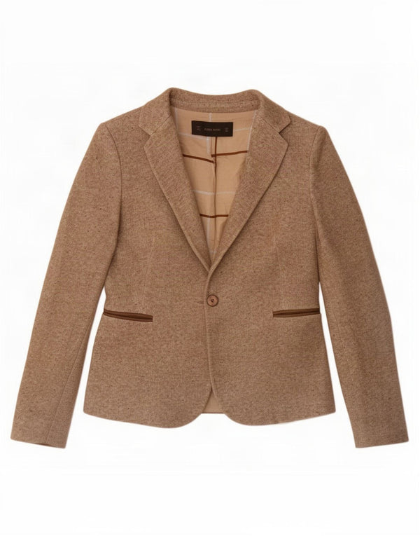 Jaqueta blazer feminina Zara com 1 botão Reino Unido 10 pequeno acetato manchado marrom