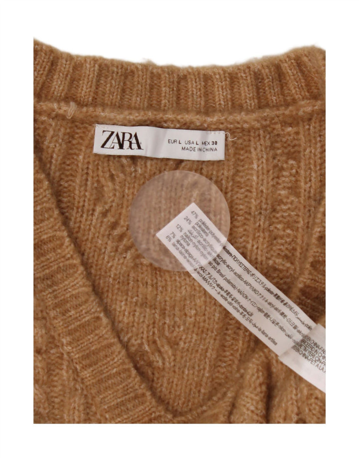 Zara Womens Crop Vest Tank Top UK 16 Grande Marrom Poliéster