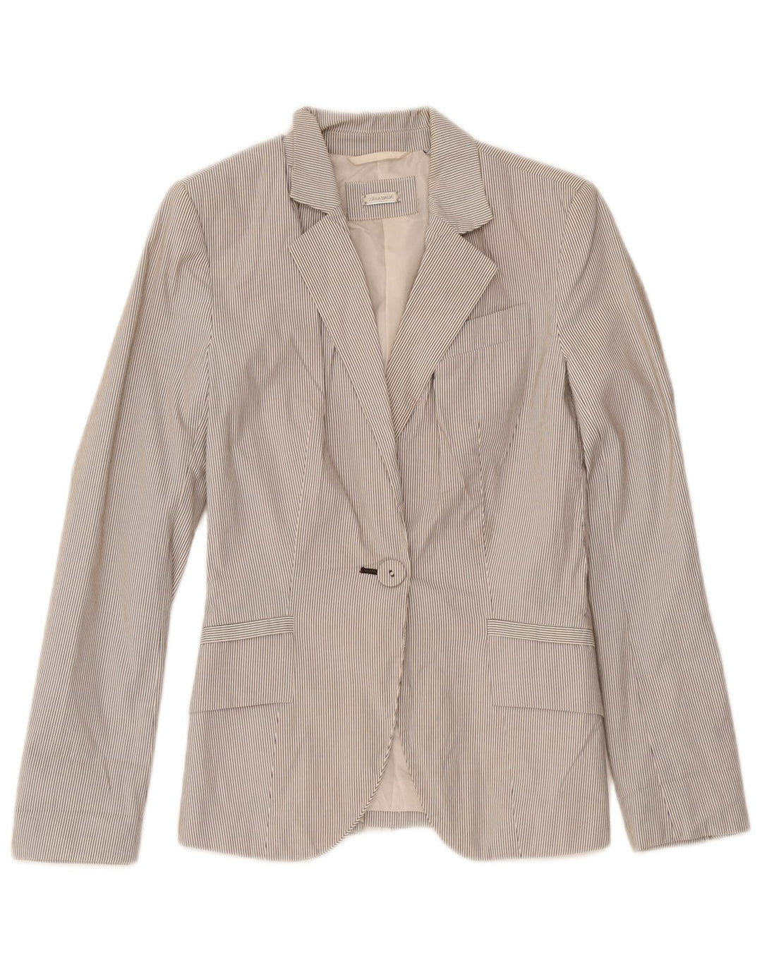 Jaqueta blazer feminina Zara com 1 botão Reino Unido 4 XS branco risca de giz poliéster