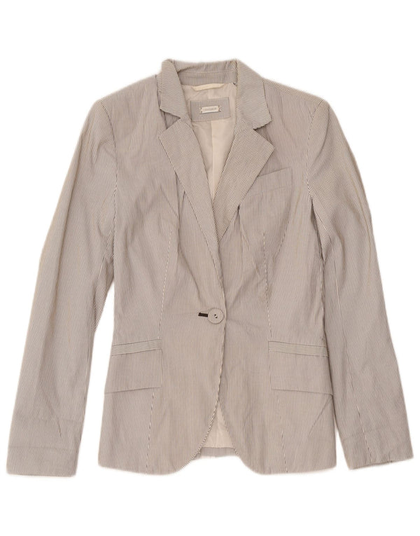 Jaqueta blazer feminina Zara com 1 botão Reino Unido 4 XS branco risca de giz poliéster