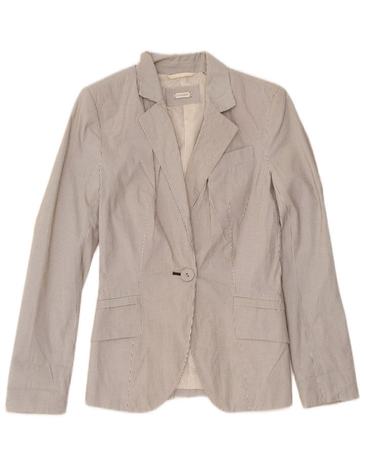 Jaqueta blazer feminina Zara com 1 botão Reino Unido 4 XS branco risca de giz poliéster