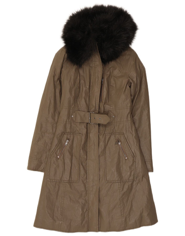 Dkny Womens Overcoat UK 6 XS Khaki Ramie