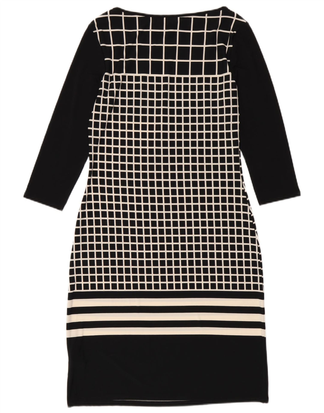 Vestido feminino Marks & Spencer manga 3/4 com bainha UK 8 pequeno preto xadrez