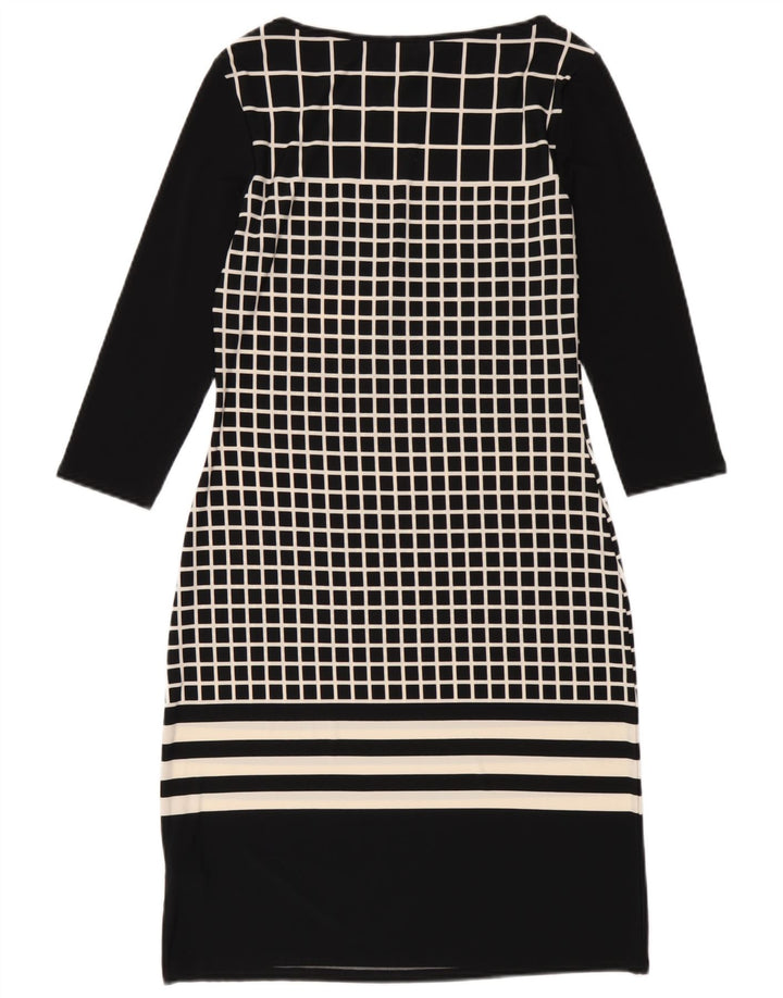 Vestido feminino Marks & Spencer manga 3/4 com bainha UK 8 pequeno preto xadrez