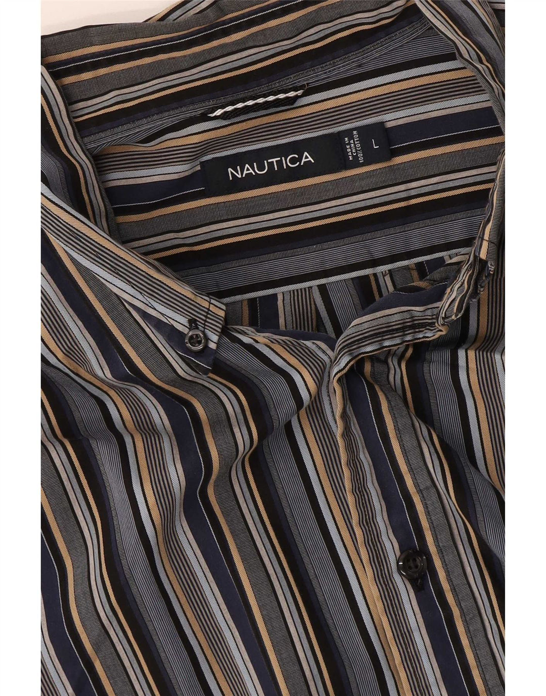 Camisa masculina Nautica grande algodão listrado multicolorido