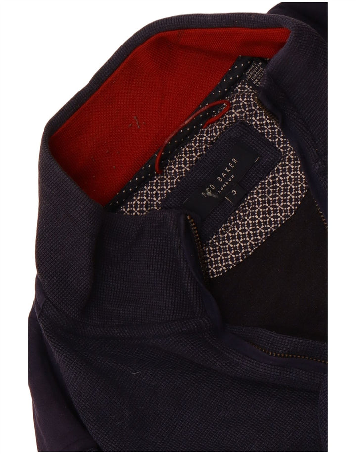 Suéter masculino Ted Baker com zíper e gola tamanho 3 médio azul marinho