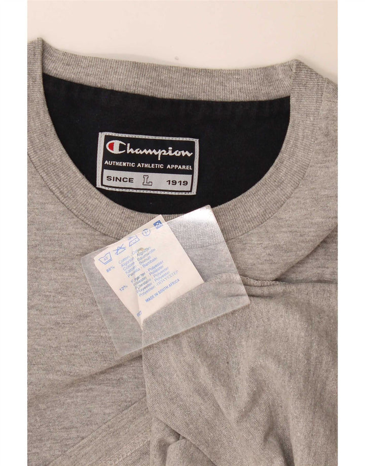 Camiseta masculina Champion de manga comprida grande algodão manchado cinza