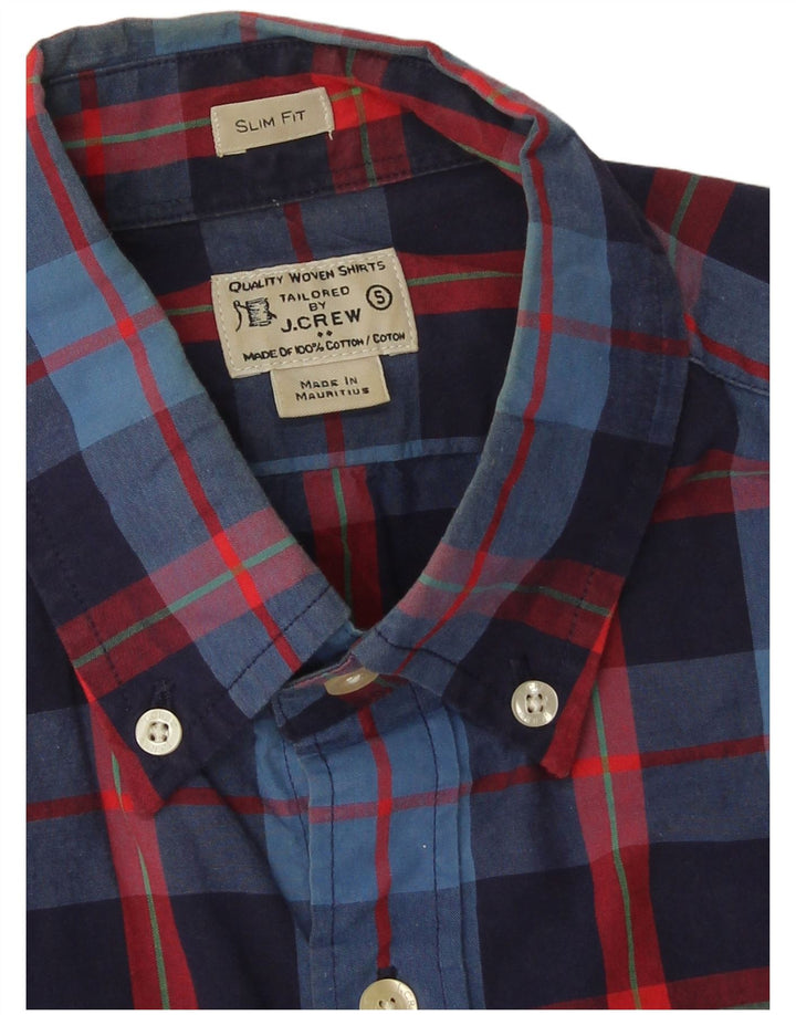 Camisa masculina J. Crew Slim Fit pequena xadrez azul marinho de algodão