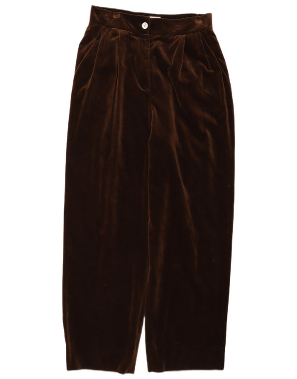 Calça casual feminina vintage de veludo com cintura alta IT 46 grande W30 L30 marrom