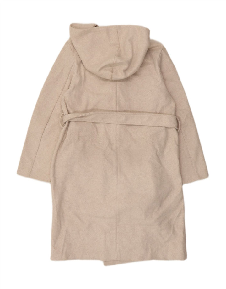 Sobretudo feminino Zara com capuz UK 12 poliéster bege médio