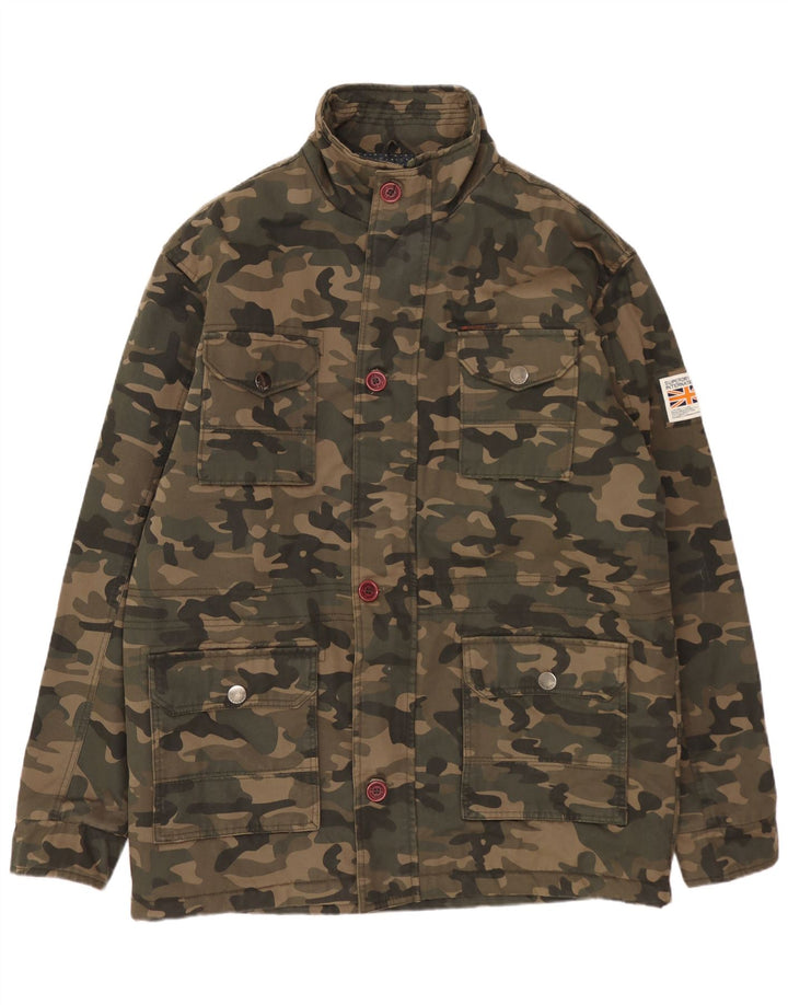 Jaqueta utilitária masculina SUPERDRY UK 44 2XL camuflagem cáqui nylon