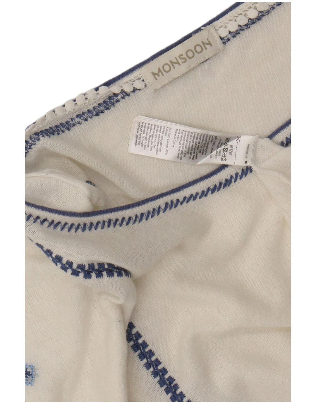 Blusa feminina MONSOON UK 16 grande linho floral branco