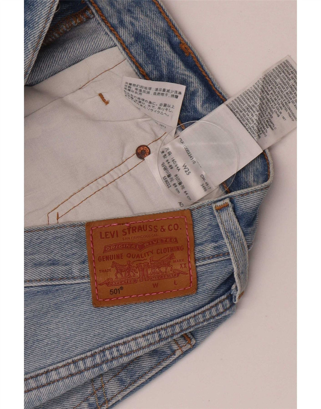 Calça jeans feminina Levi's 501 W25 algodão azul pequeno