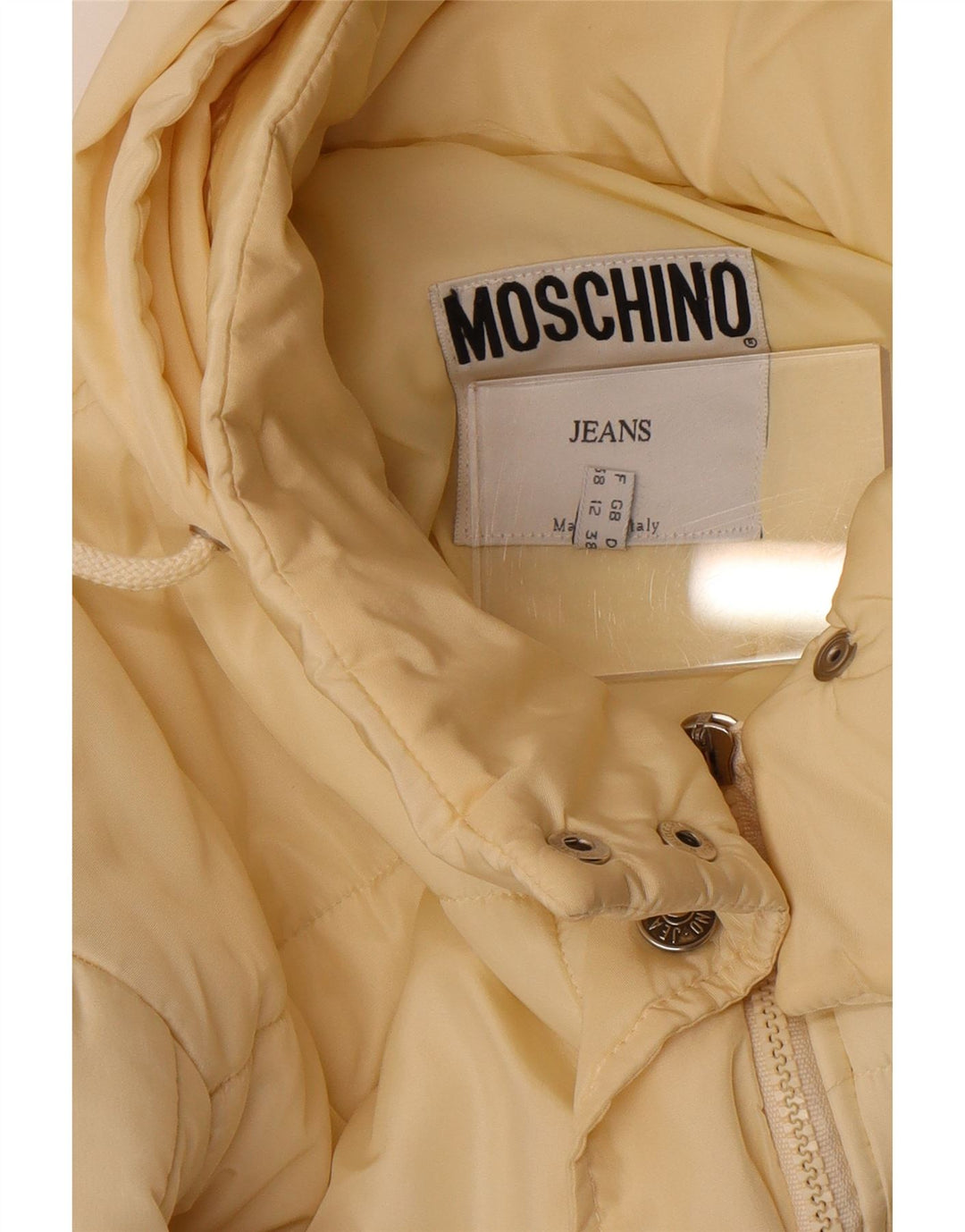 Casaco acolchoado com capuz feminino Moschino UK 12 médio poliéster branco