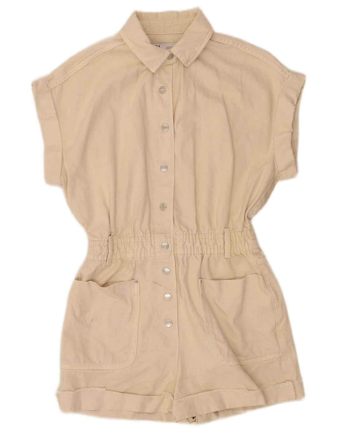 Zara Womens Denim Playsuit Reino Unido 14 Médio Bege