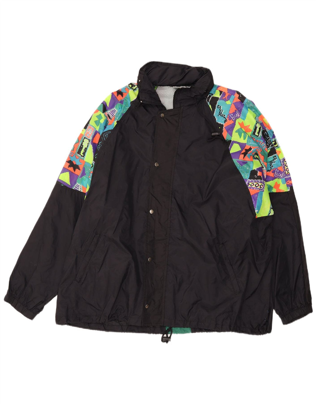 Jaqueta de chuva masculina VINTAGE com capuz UK 44 2XL preta geométrica