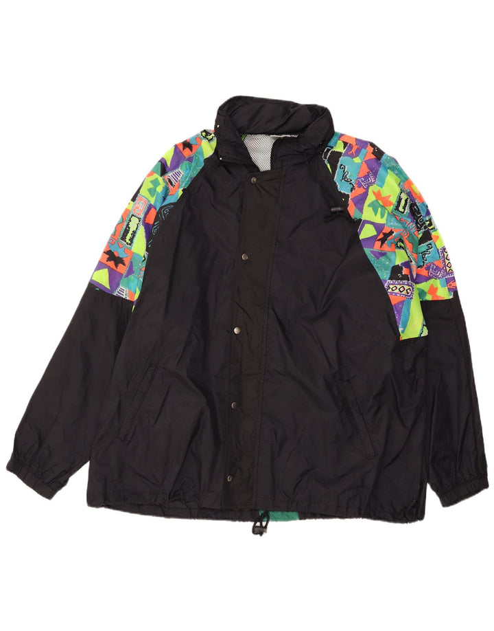 Jaqueta de chuva masculina VINTAGE com capuz UK 44 2XL preta geométrica