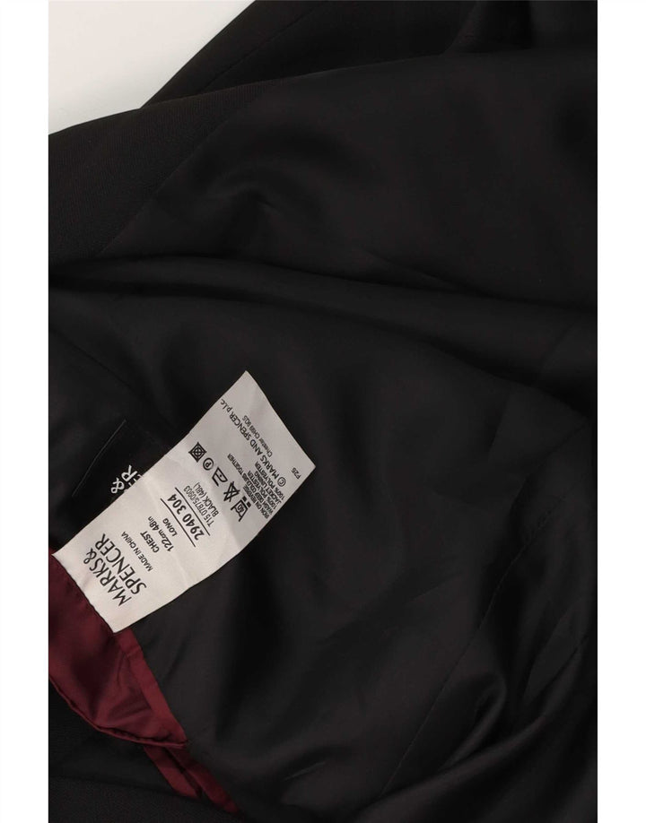 Jaqueta blazer masculina de 3 botões Marks & Spencer Reino Unido 48 2XL poliéster preto