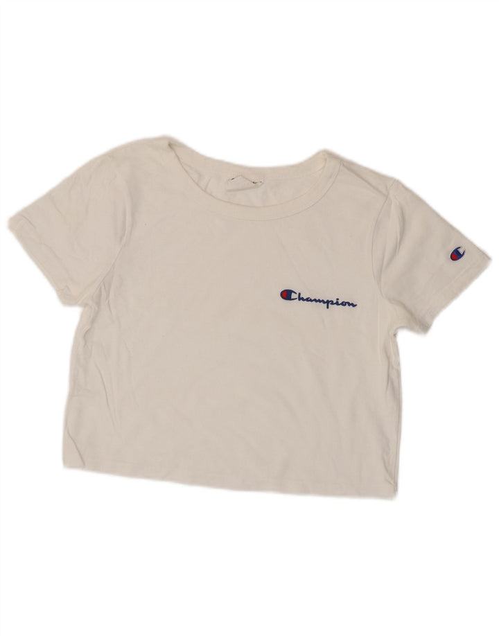 Camiseta feminina CHAMPION Heritage Crop grande tamanho UK 6 XS branco