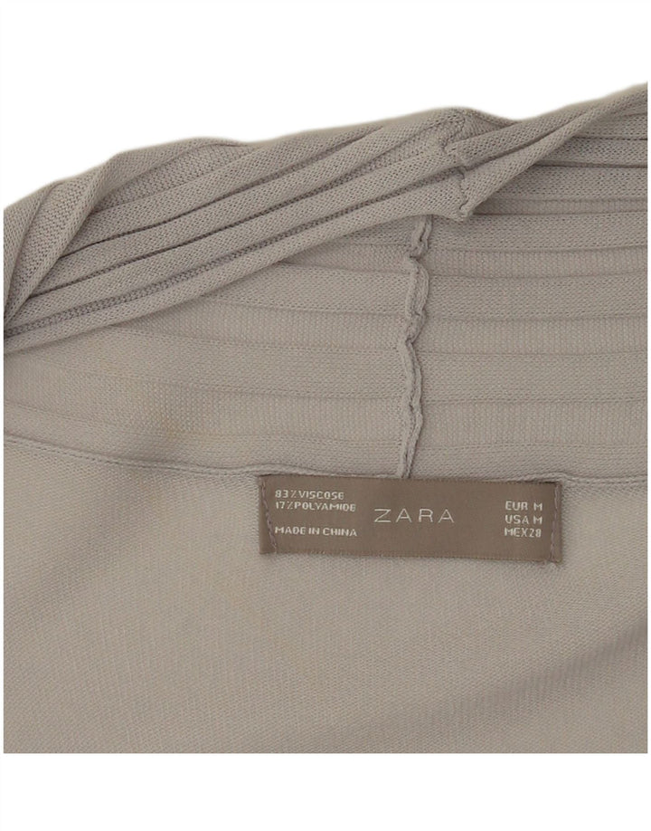 Cardigan feminino Zara Longline transparente UK 12 Viscose cinza médio