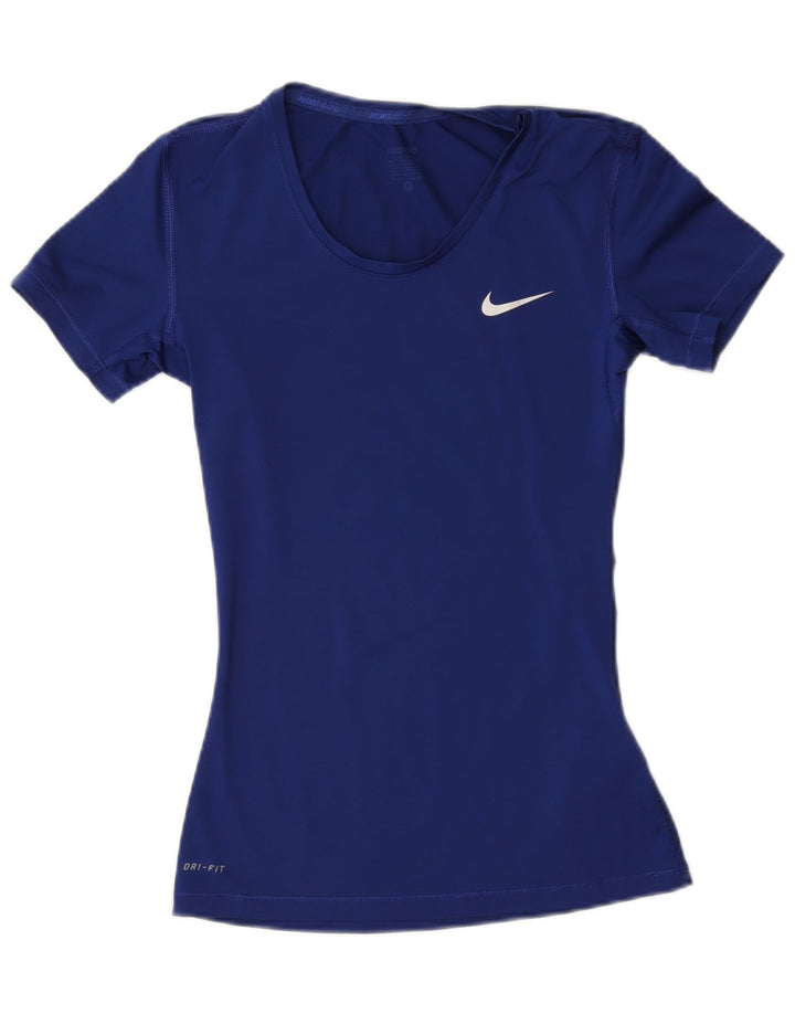 Camiseta feminina Nike Dri Fit Top UK 10 pequena azul marinho poliéster